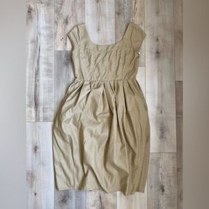 Silk/Linen - Elegant Tan Cap Sleeve Dress